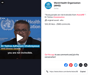 Dr. Tedros Adhanom Ghebreyesus has sent a message to young people that they are not invincible.